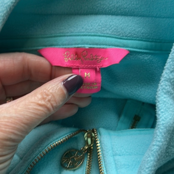 LILLY PULITZER Edgewater Popover Top Blue Polartec Fleece Quarter Zip Sz M - Picture 6 of 11